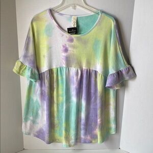 Crepas  Women's Size  1 XL  Tye - Dye Ruffled Top Blouse  NWT